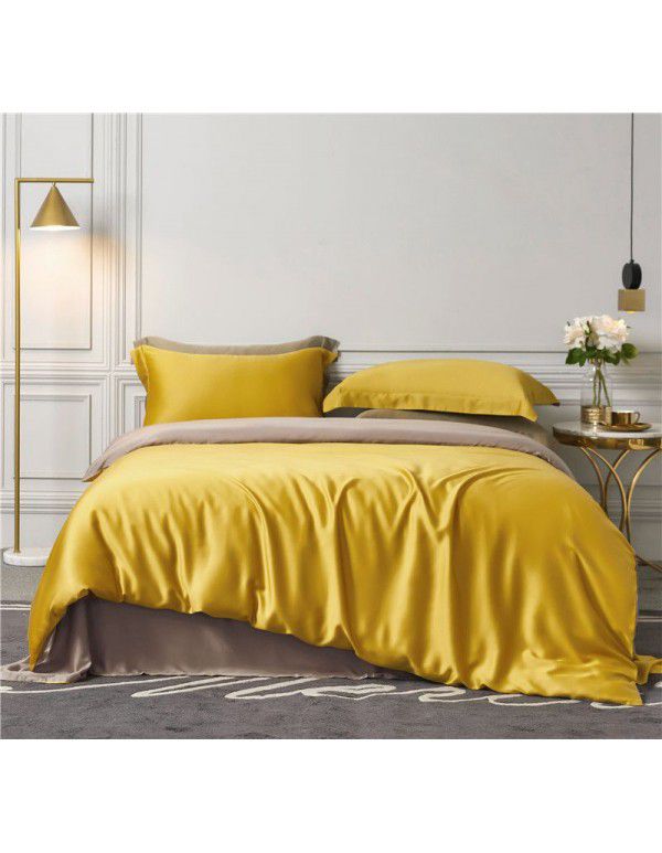 60 pieces of Lanjing Tencel solid color 4-piece set of modern simple sheet bedding set customized wholesale