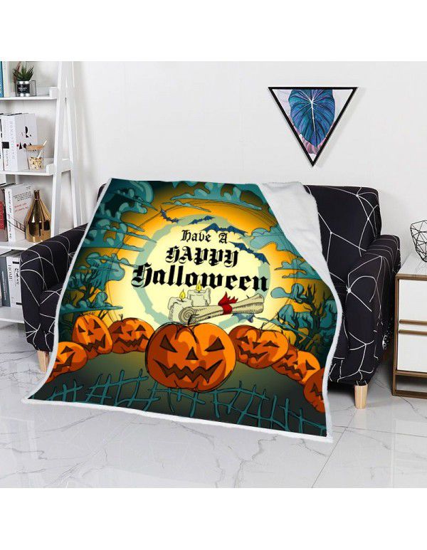 Factory direct double flannel blanket digital printing blanket sofa cover blanket Halloween square blanket series