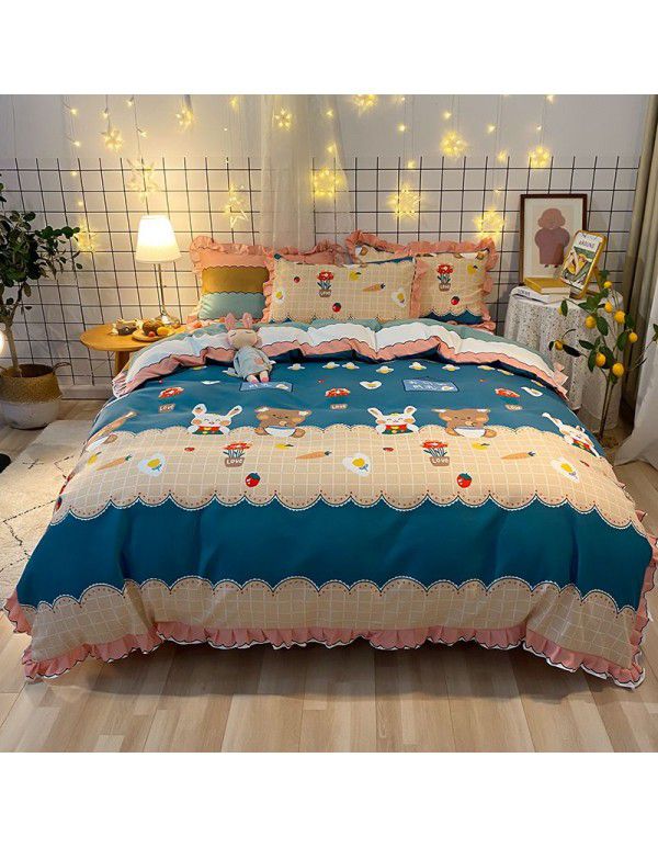 Factory wholesale Korean version of pure cotton lace four sets of thickened cotton matted bed sheet, bed cover, a hair