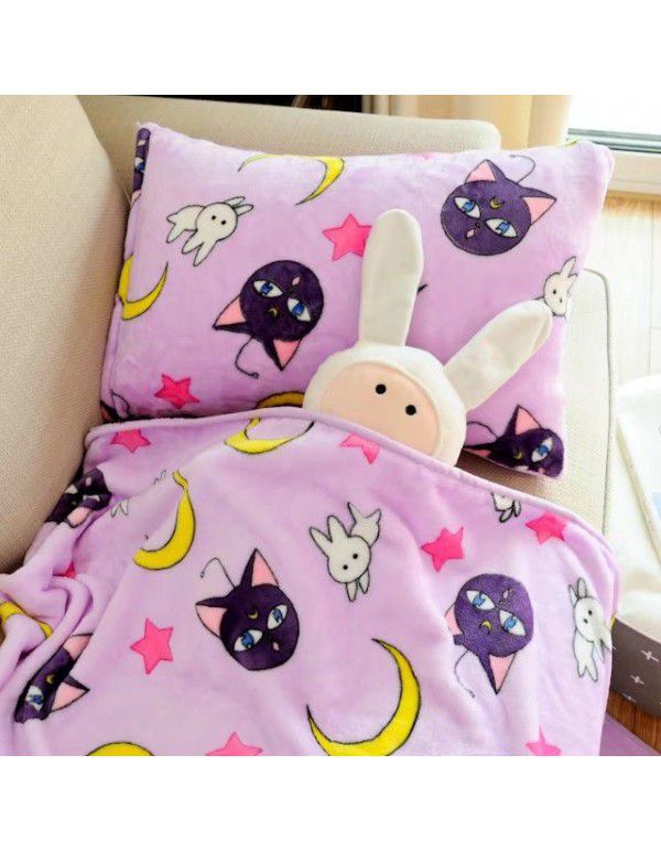 Beautiful girl soldier water ice moon Luna cat flannel air conditioning blanket blanket bed sheet pillow case pillow case