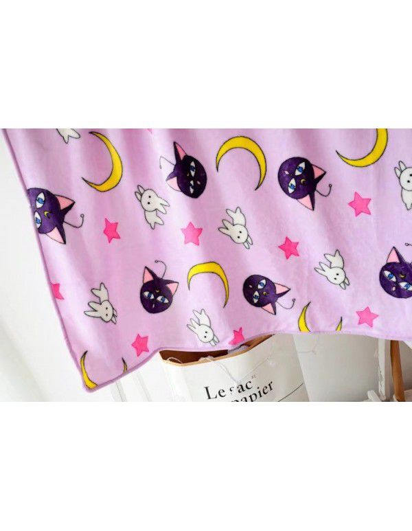 Beautiful girl soldier water ice moon Luna cat flannel air conditioning blanket blanket bed sheet pillow case pillow case