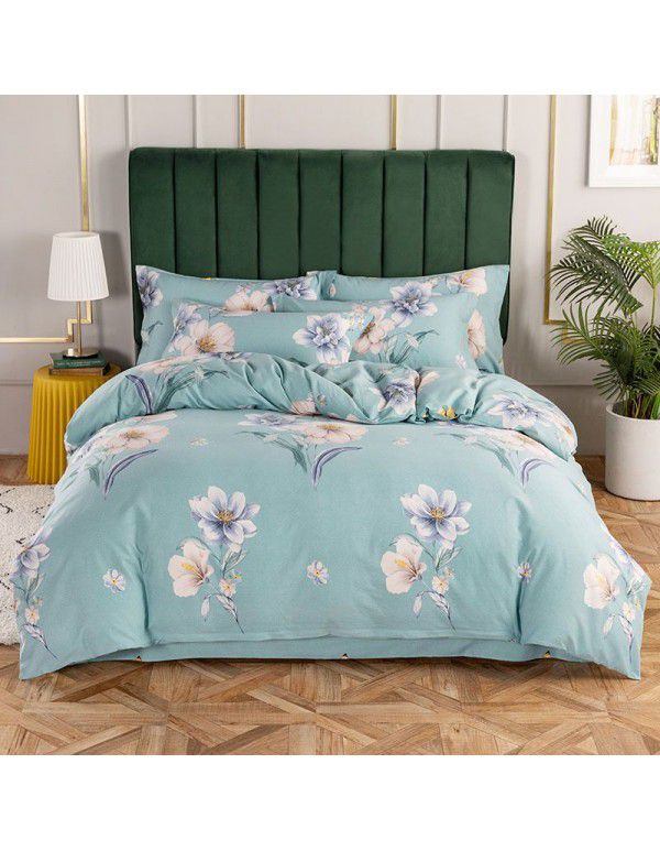 Factory wholesales 100% thickened all cotton matted four piece set of pure cotton bed sheet quilt cover gift group purchase one for distribution