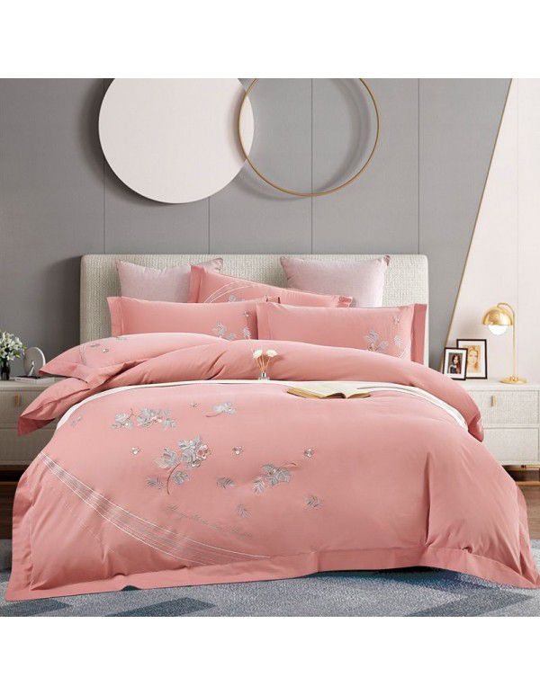 Top grade simple 100 needle embroidery pure cotton 4-piece set all cotton 4-piece set bed products wholesale gift