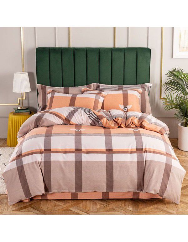 Factory wholesales 100% thickened all cotton matted four piece set of pure cotton bed sheet quilt cover gift group purchase one for distribution