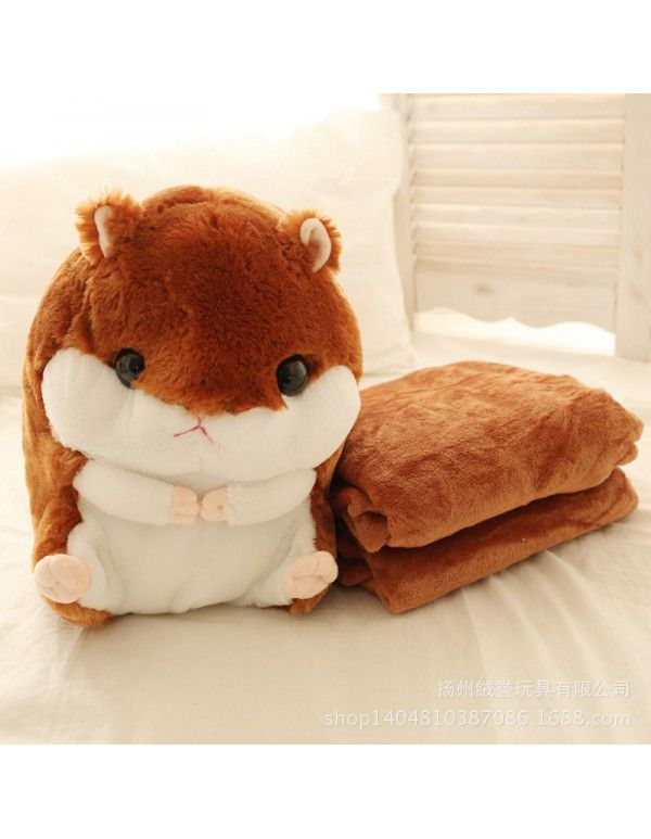 Factory direct sale lovely hamster pillow blanket plush toy mouse doll cushion blanket cool air conditioning blanket