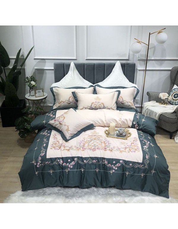European style small fresh rose flower embroidery simple cotton 60 thread long staple cotton embroidery four piece set 1.8m2m