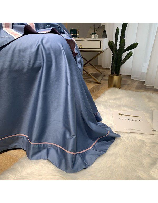 American light luxury Rose Embroidery all cotton 60 thread long staple cotton four piece set European pure cotton satin bed quilt cover sheet