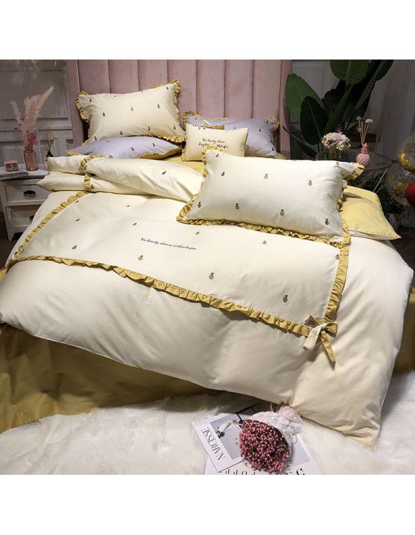 60 thread cotton 4-piece bed set cotton embroidery pineapple girl heart princess wind bed products