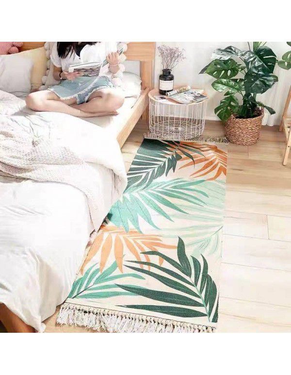 Foreign trade cross border cotton hemp geometric mat living room sofa tea table bedroom bedside long carpet multi functional mat tassel