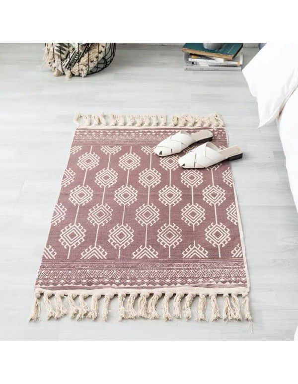 Bohemian style simple tassel cotton hemp small fresh mat living room bedroom bedside mat retro family style blanket