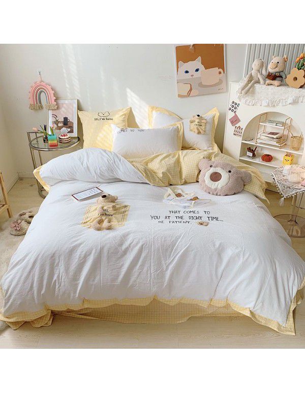Cartoon cute animal 60 long staple cotton four piece set of pure cotton sheet quilt cover spring and summer children's bedding