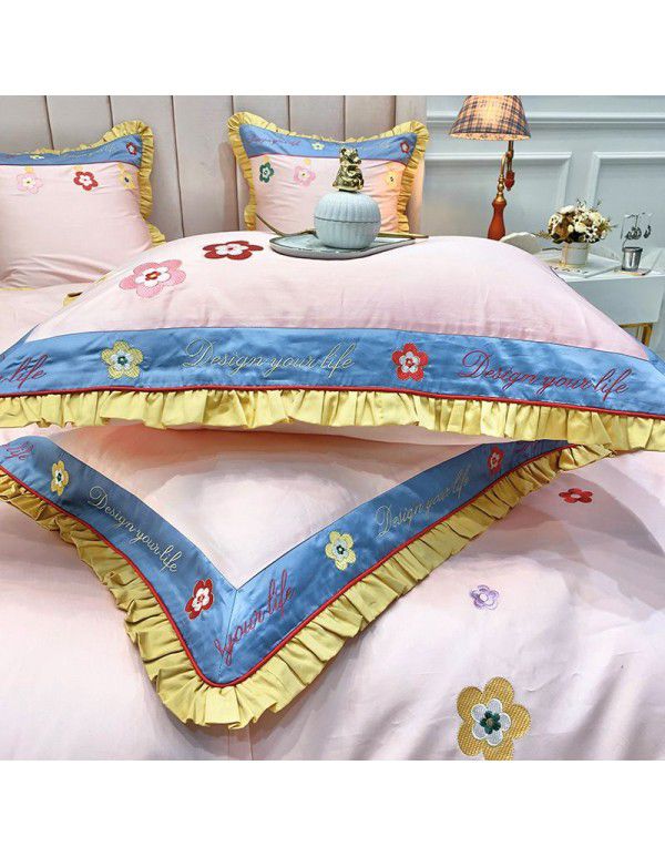 60 long staple cotton embroidered four piece set embroidered pure cotton bedding craft high count high density romantic four piece set