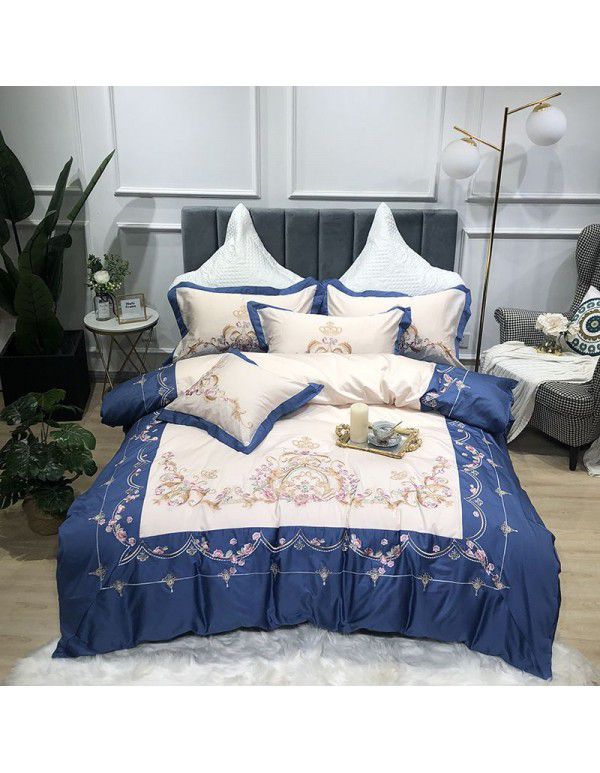 European style small fresh rose flower embroidery simple cotton 60 thread long staple cotton embroidery four piece set 1.8m2m