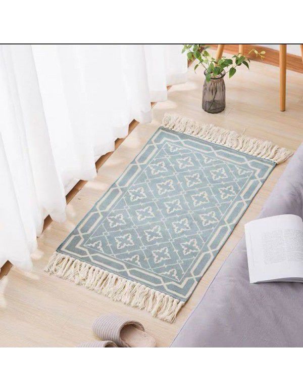 American cotton hemp bedroom bedside mat tassel mat Nordic living room sofa carpet tatami mat