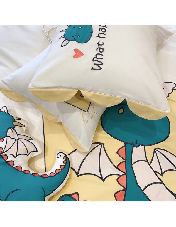 Children's four piece set of cotton boy's cartoon bedding dinosaur sheet quilt cover three piece set 1.2