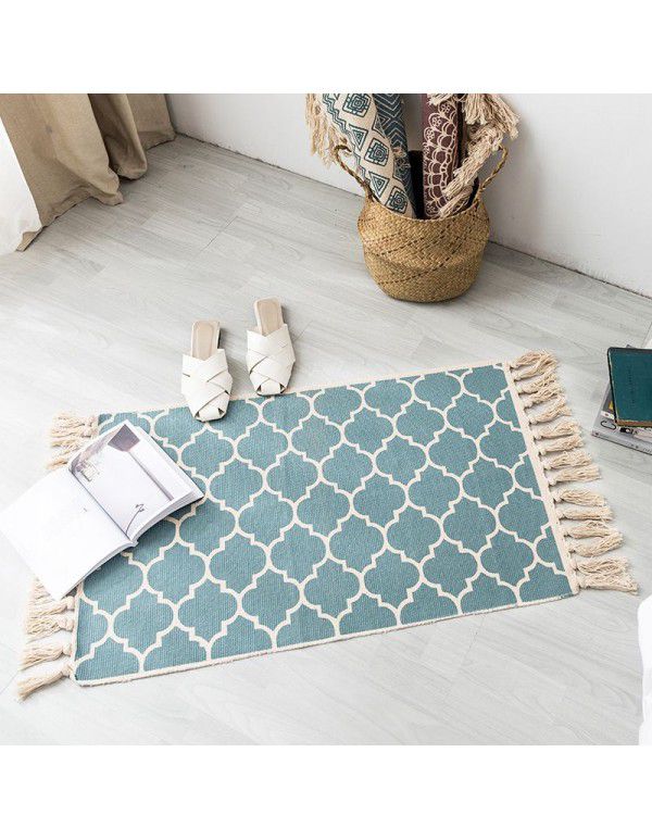 Bohemian style simple tassel cotton hemp small fresh mat living room bedroom bedside mat retro family style blanket