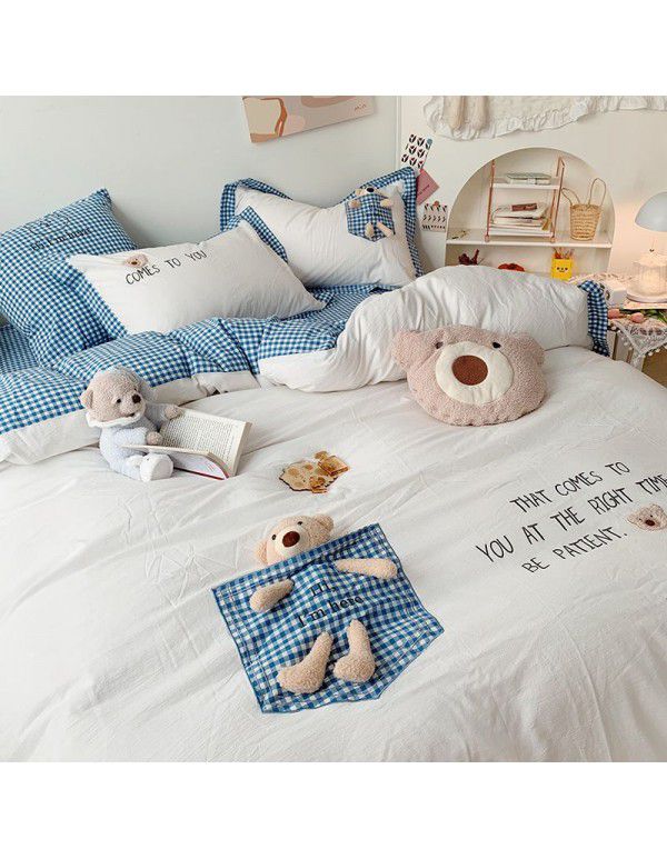 Cartoon cute animal 60 long staple cotton four piece set of pure cotton sheet quilt cover spring and summer children's bedding