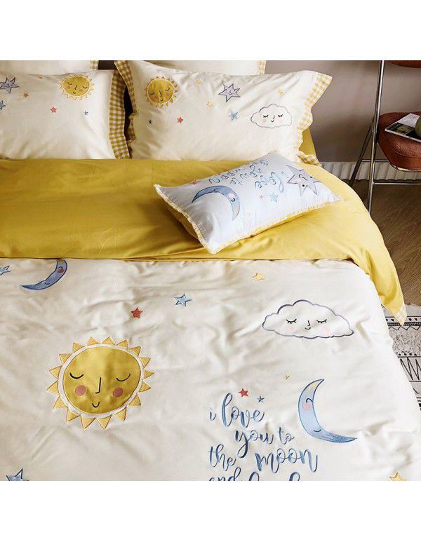Factory direct spring and summer new soft model room multi piece set of 60 pure cotton four piece set of high-end embroidery