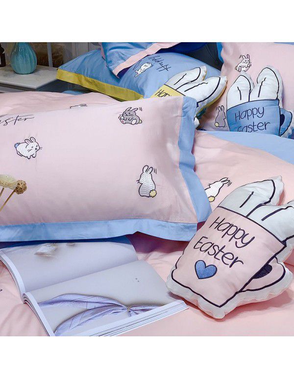 60 thread double long staple cotton 4-piece bedding all cotton quilt cover embroidered princess style pure cotton sheet for two