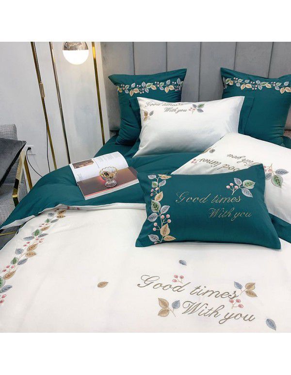 60 long staple cotton embroidered four piece set embroidered pure cotton bedding craft high count high density romantic four piece set 