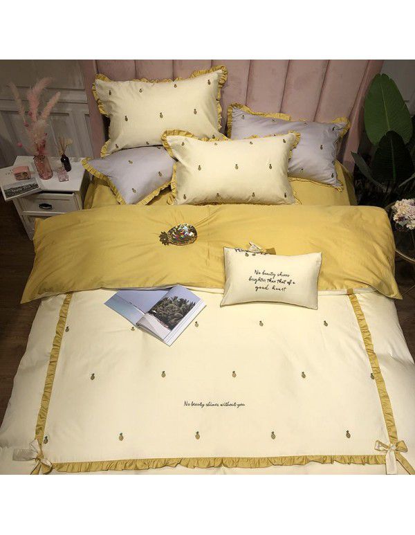 60 thread cotton 4-piece bed set cotton embroidery pineapple girl heart princess wind bed products