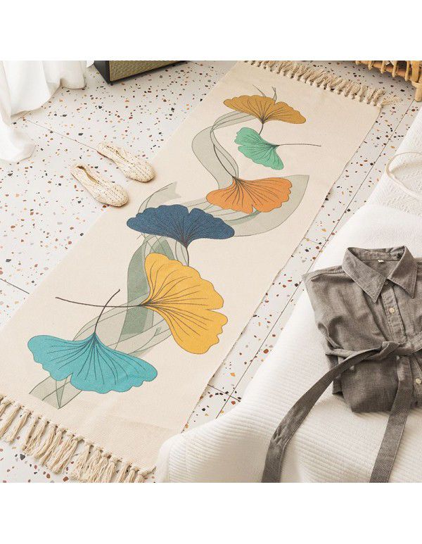 Cartoon cotton and hemp bedroom bedside mat Liusu floor mat living room sofa carpet tatami mat machine washable