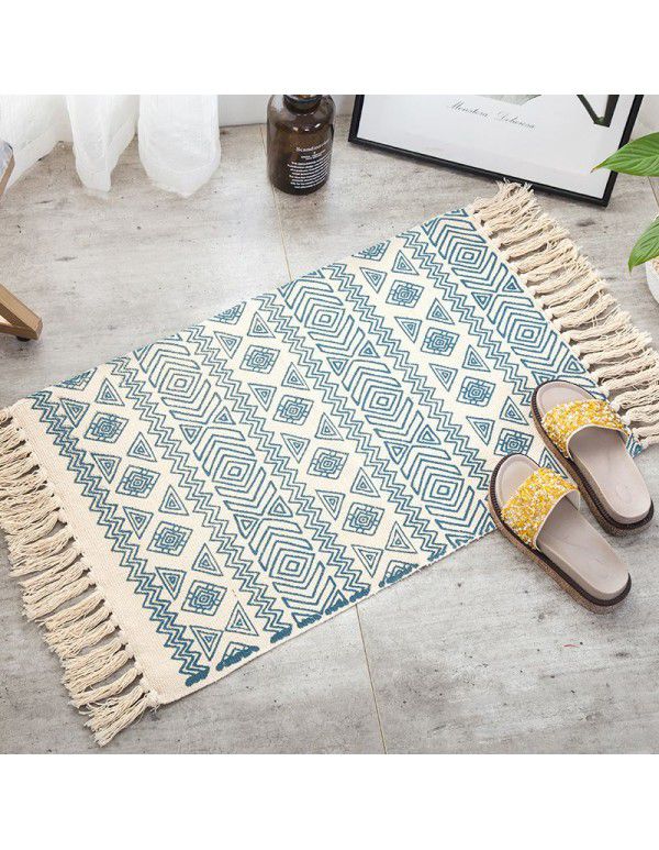 Foreign trade cross border cotton linen carpet bedroom bedside blanket tatami floor mat Japanese fabric weaving machine washable mat