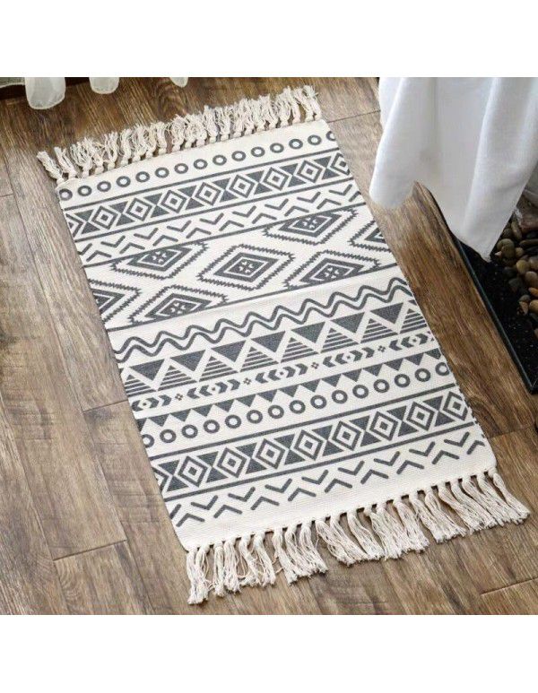 Cross border ethnic style, cotton and hemp ground mat, antique plain tapestry, hand-made carpet, study room, bedroom, sofa mat, one hair substitute 