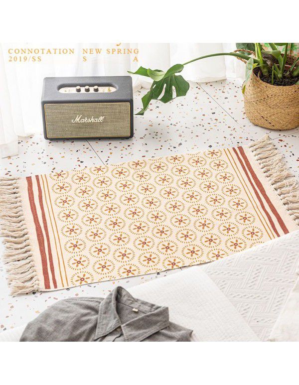 American cotton hemp bedroom bedside mat tassel mat Nordic living room sofa carpet tatami mat