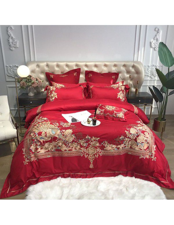 2019 new high end wedding 100 piece all cotton four piece bed set 60s Egyptian cotton embroidery multi piece set