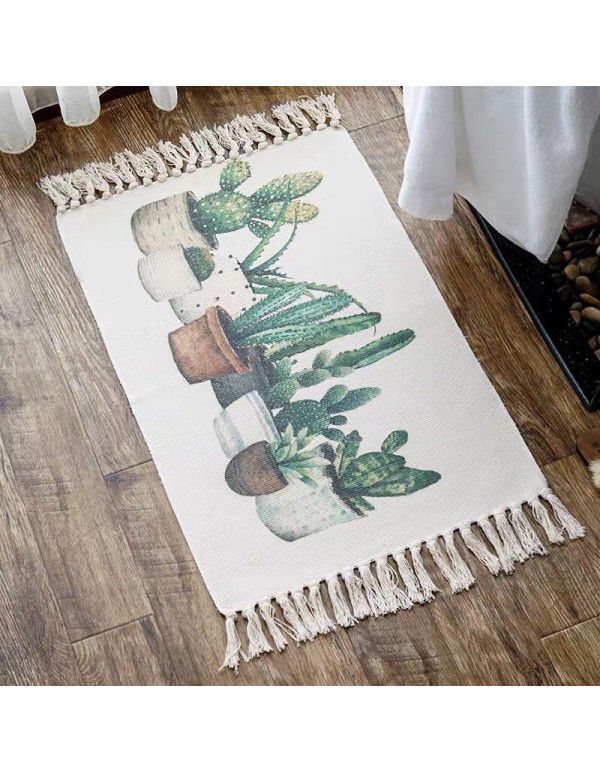Foreign trade cross border cotton linen carpet bedroom bedside blanket tatami floor mat Japanese fabric weaving machine washable mat