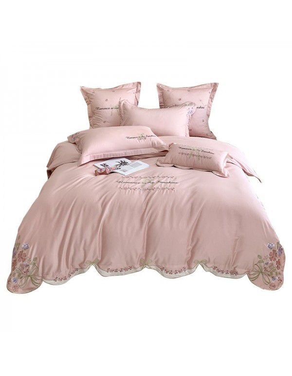 American idyllic lace embroidery model room 60 thread cotton 4-piece double quilt cover 1.8m bed