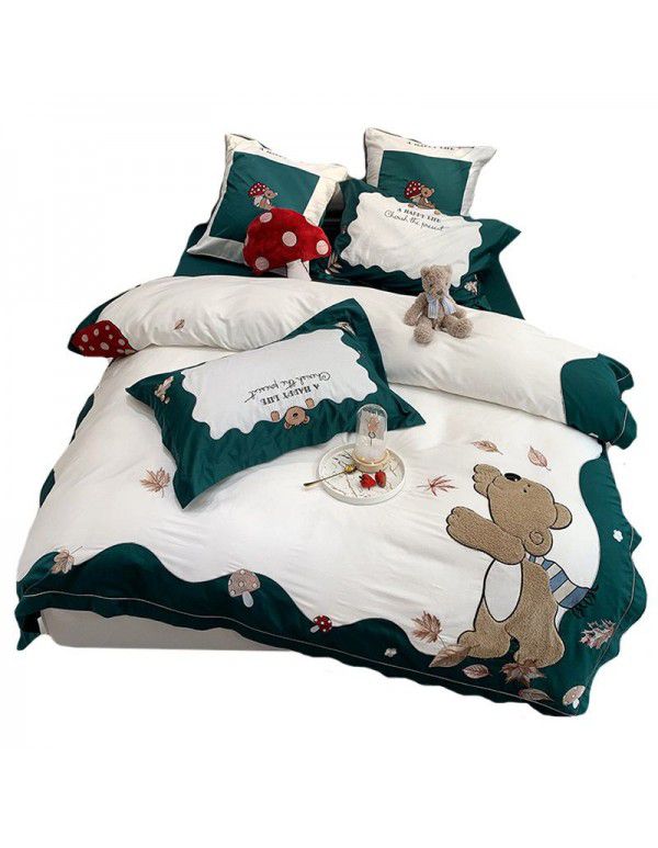 Wizard of Oz temperament 4-piece cotton 60 thread Cotton Satin Embroidery small fresh lovely mushroom quilt cover