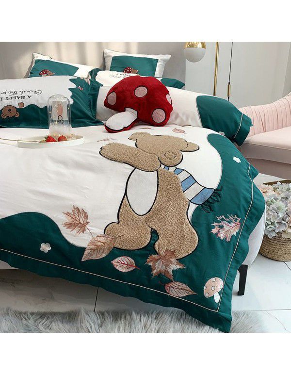 Wizard of Oz temperament 4-piece cotton 60 thread Cotton Satin Embroidery small fresh lovely mushroom quilt cover