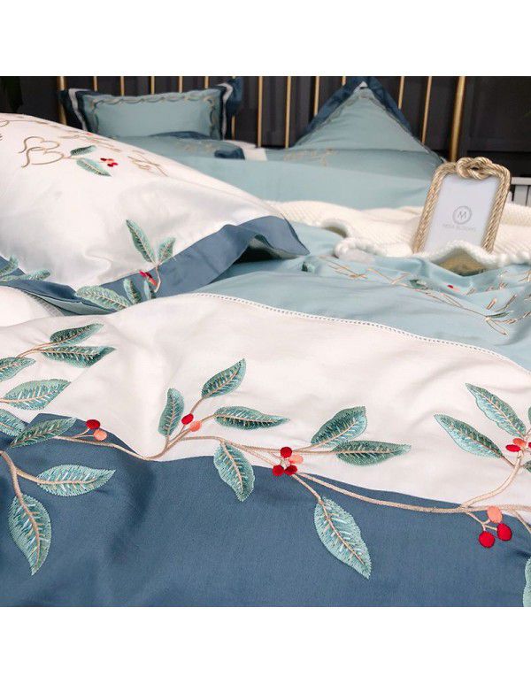 American Pastoral 60 thread cotton four piece Egyptian Cotton Satin Embroidery Flower pure cotton 1.8m bedding