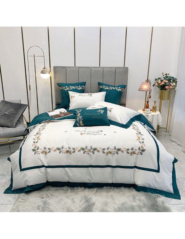 60 long staple cotton embroidered four piece set embroidered pure cotton bedding craft high count high density romantic four piece set 