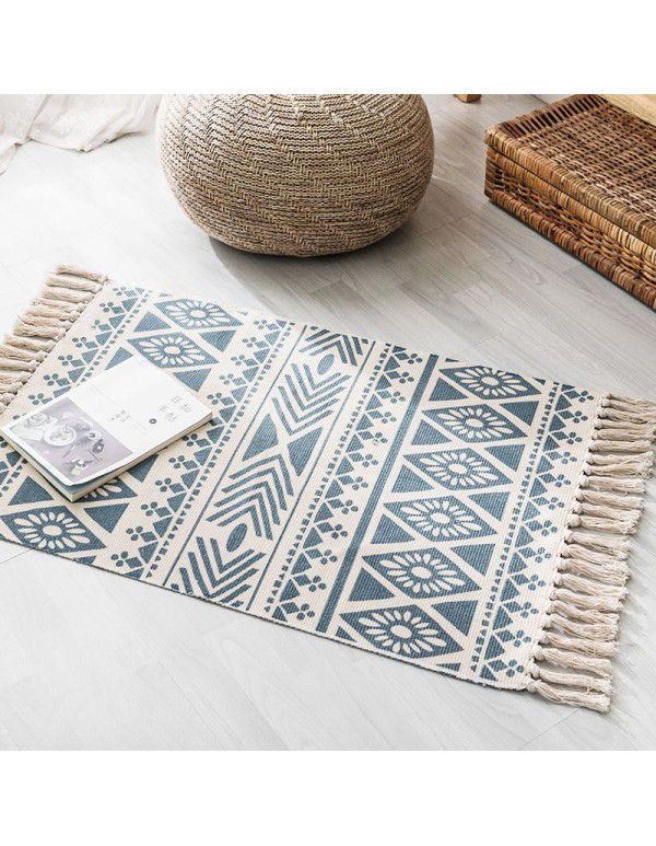 Foreign trade retro national style natural cotton hemp small fresh carpet living room bedroom bedside mat sofa coffee table mat