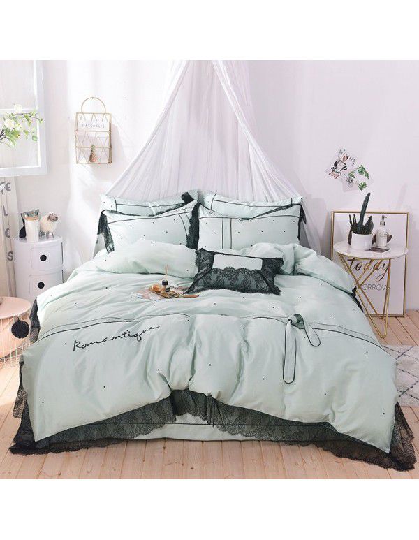 All cotton 60 thread Satin long staple cotton precision embroidery lace 4-piece bowknot Bedding Set