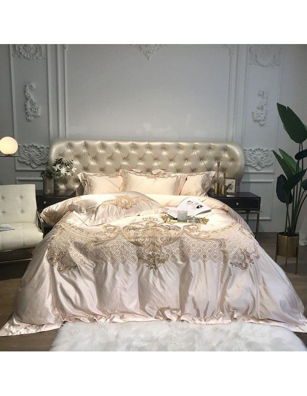 High end a version silk cotton B version 60 double strand long staple cotton four piece set of Italian imported embroidered quilt cover