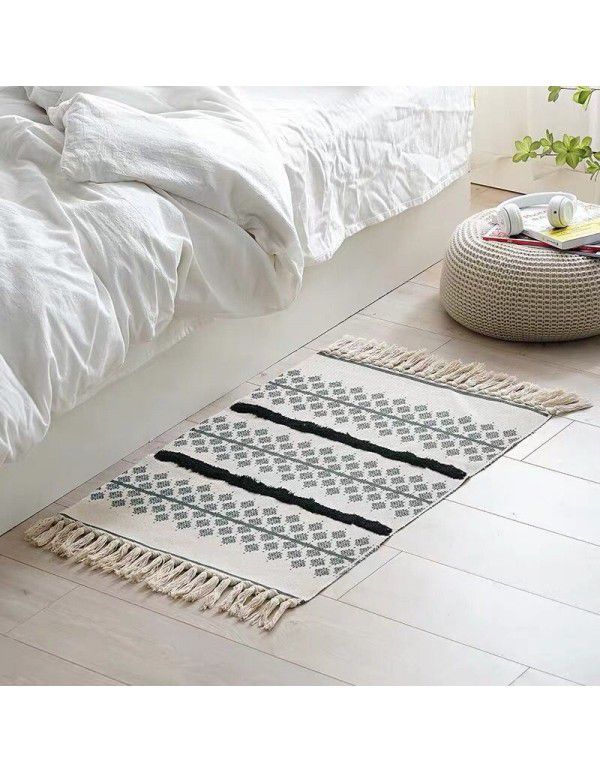 Foreign trade cross border Nordic home color blended woven carpet indoor new Chinese simple bedroom floor mat bed front mat
