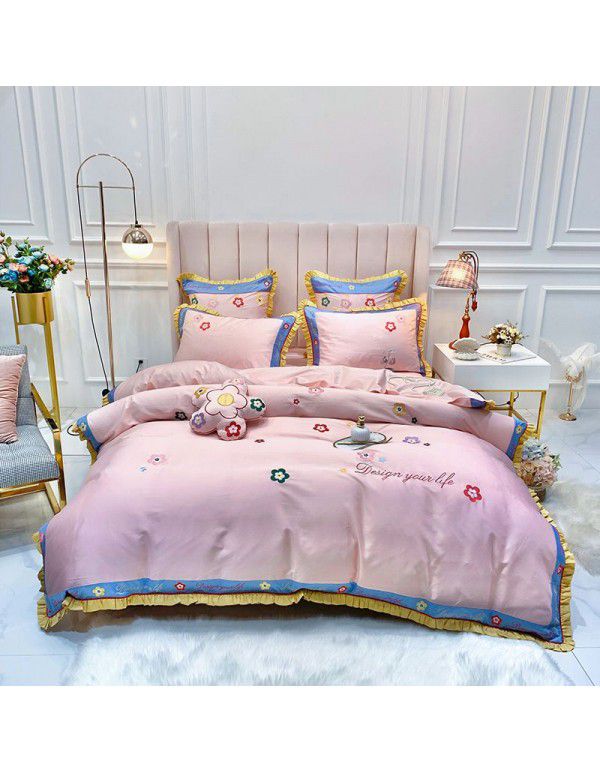 60 long staple cotton embroidered four piece set embroidered pure cotton bedding craft high count high density romantic four piece set