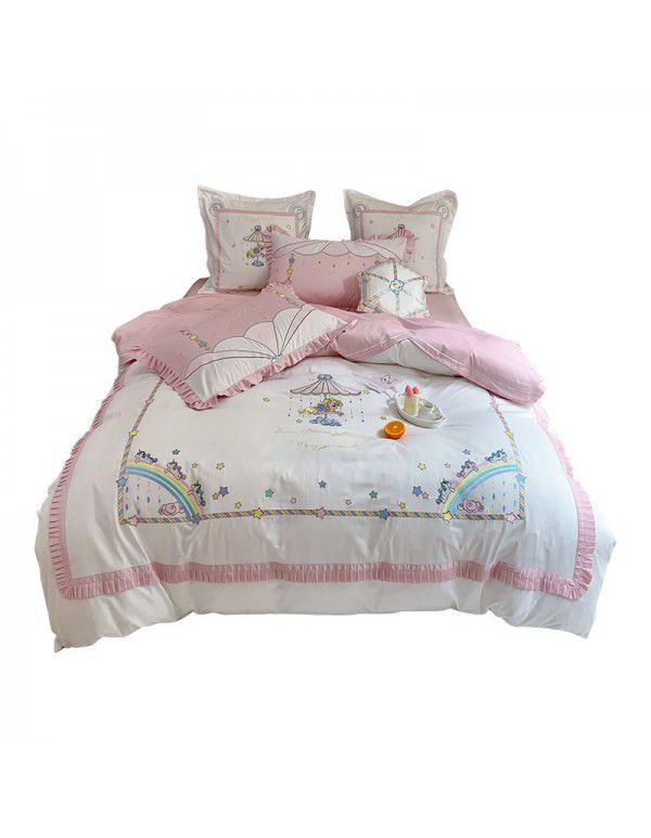 Fairy carousel Unicorn quilt cover sheet girl's heart four piece set Nordic pure cotton long staple cotton