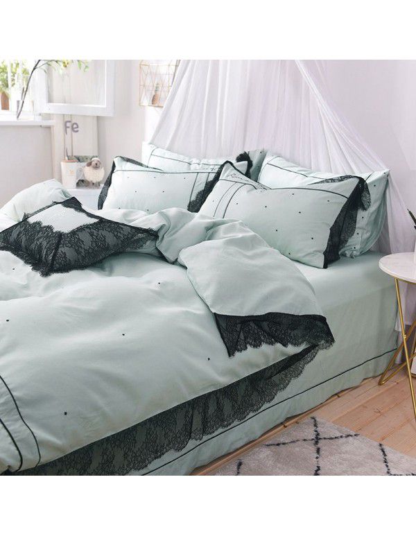 All cotton 60 thread Satin long staple cotton precision embroidery lace 4-piece bowknot Bedding Set