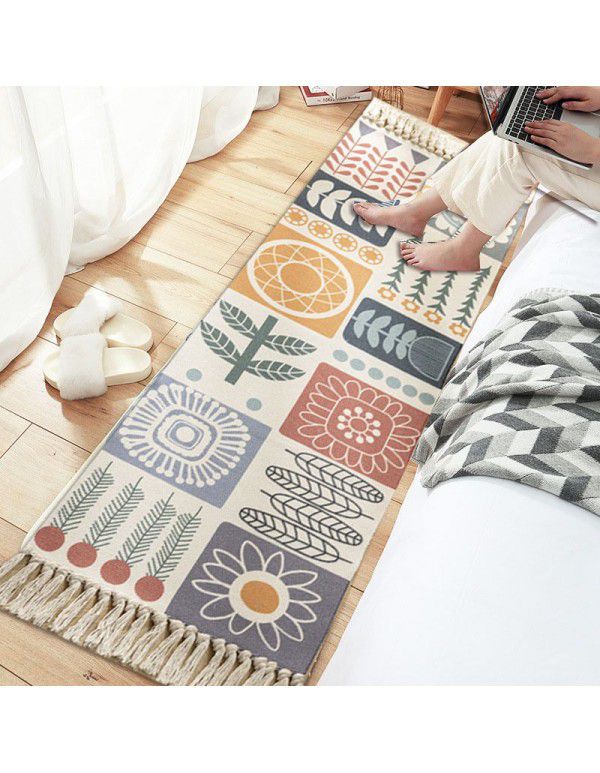 Cartoon cotton and hemp bedroom bedside mat Liusu floor mat living room sofa carpet tatami mat machine washable