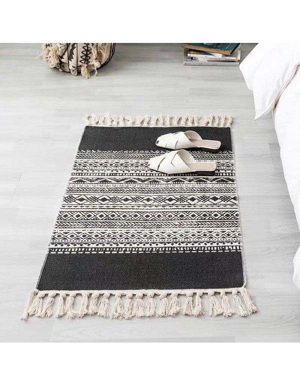 Foreign trade retro national style natural cotton hemp small fresh carpet living room bedroom bedside mat sofa coffee table mat
