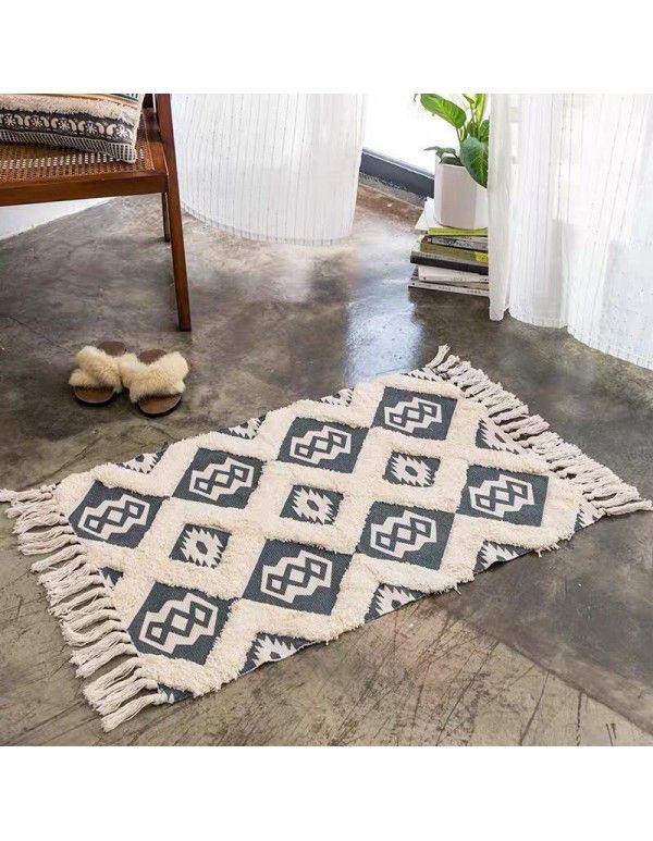 Cross border Nordic hand-made tassel floor mat three-dimensional tufted cotton and hemp Floor Mat Carpet door mat bedside floor mat