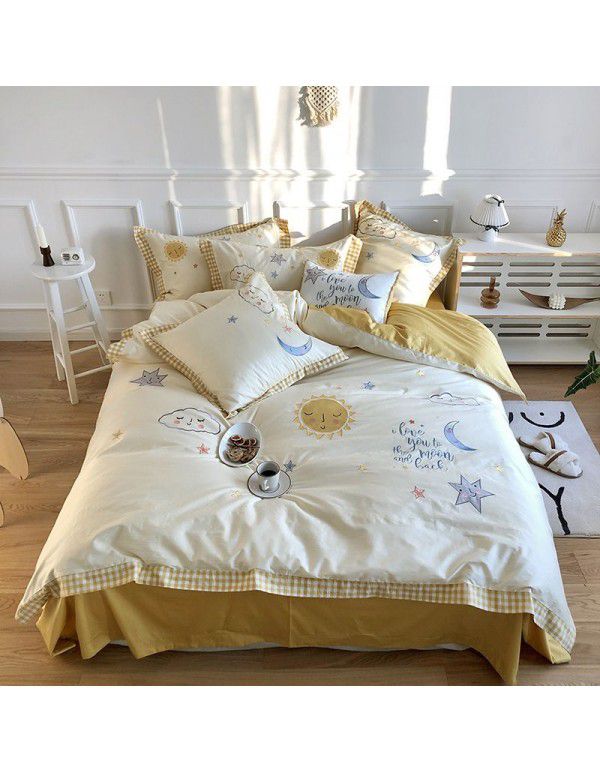 Factory direct spring and summer new soft model room multi piece set of 60 pure cotton four piece set of high-end embroidery