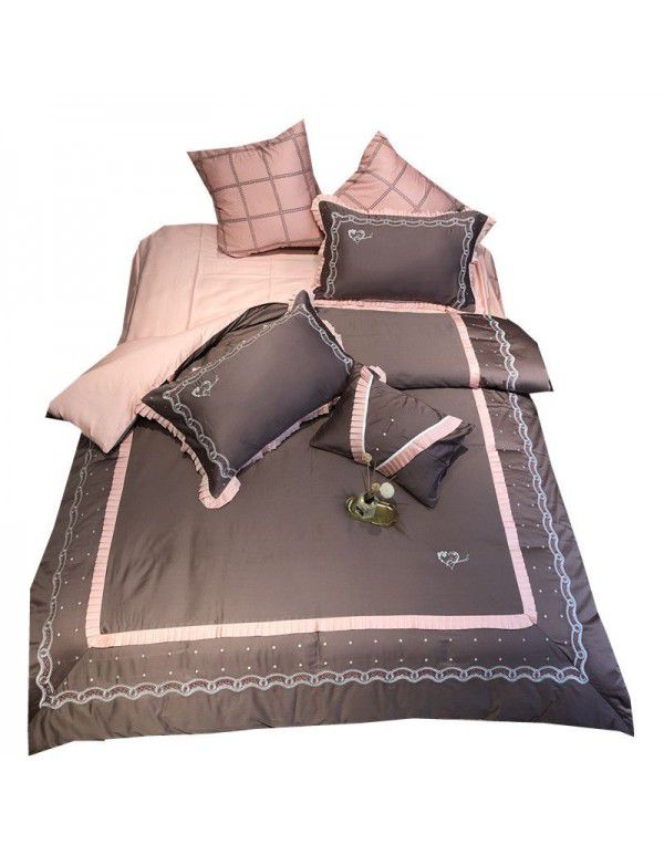 European style light luxury 60 thread long staple cotton four piece set pure cotton girl heart embroidery quilt cover sheet bedding