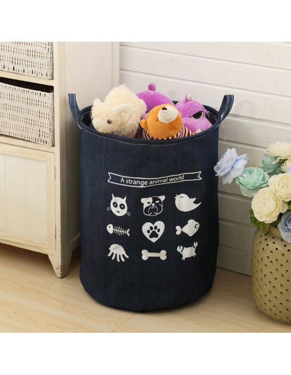 Large Nordic denim dirty clothes storage bucket foldable toy sundries clothes sorting storage basket