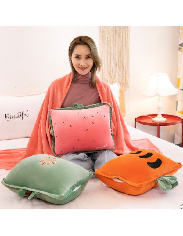 New cartoon fruit pillow quilt office cushion blanket three in one company activity gift customized logo